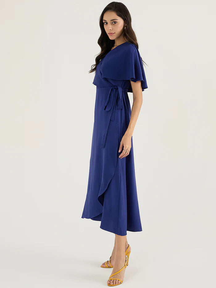 Femella Ink Blue Wrap-Style Tulip Hem Maxi Dress
