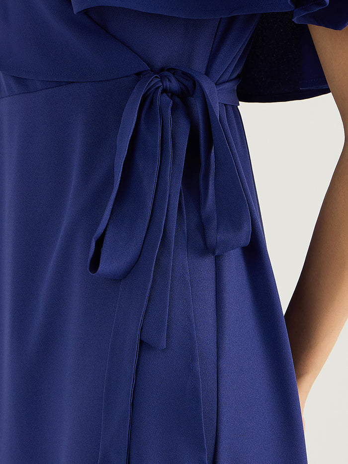 Femella Ink Blue Wrap-Style Tulip Hem Maxi Dress
