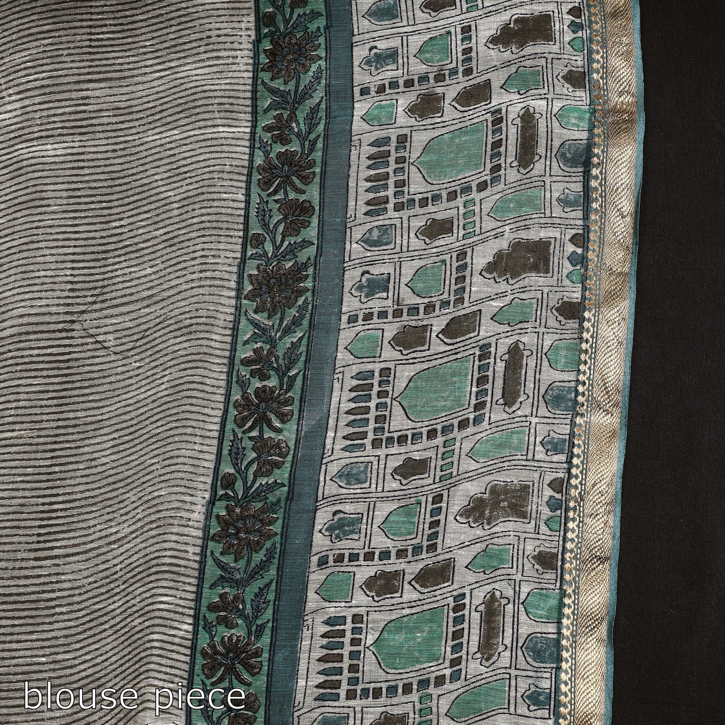 Green Chanderi Silk Sanganeri Saree with Zari Border