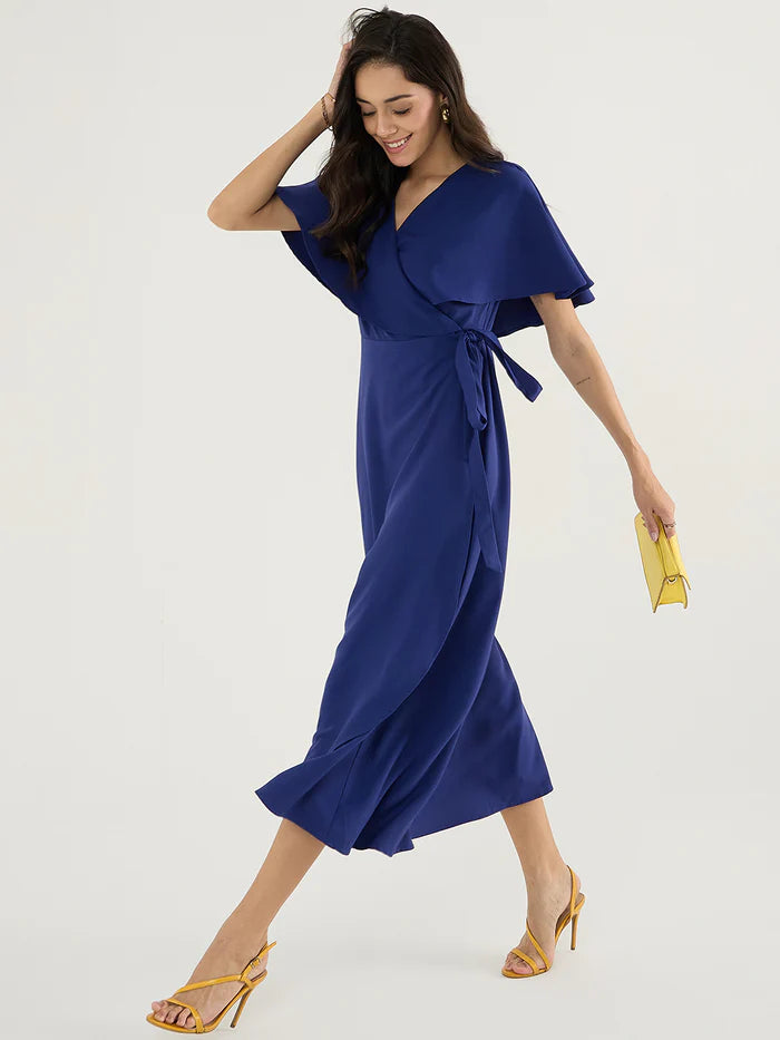 Femella Ink Blue Wrap-Style Tulip Hem Maxi Dress