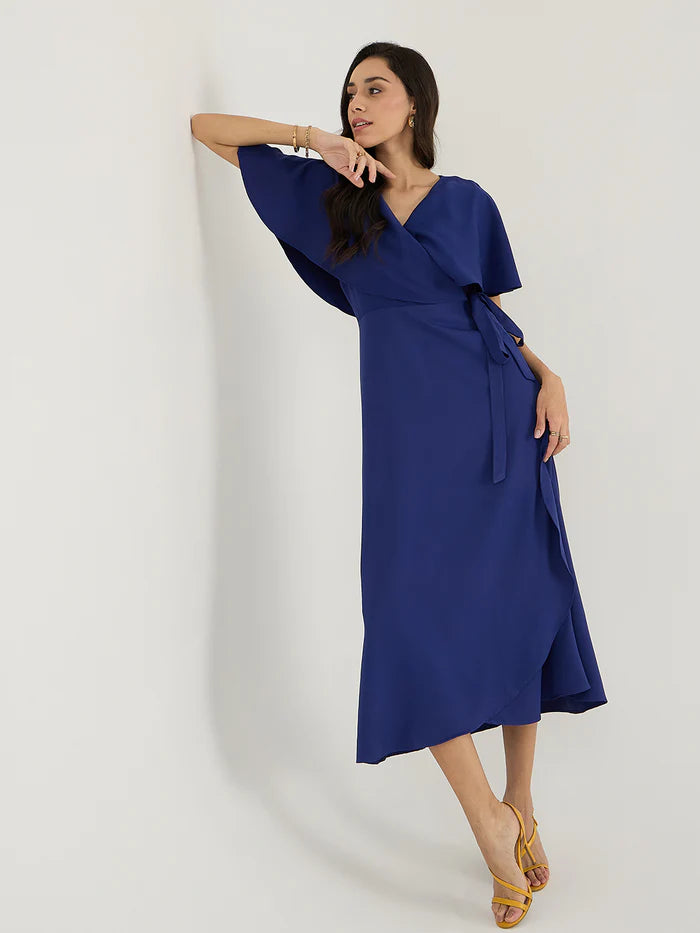 Femella Ink Blue Wrap-Style Tulip Hem Maxi Dress