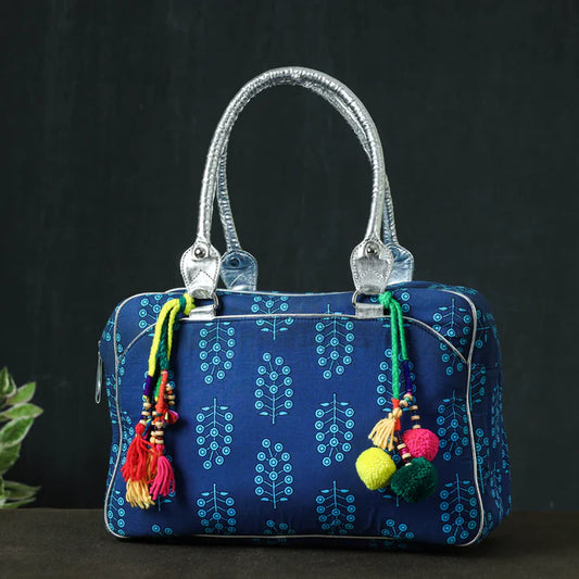 Plumvera Handcrafted Cotton Fabric Printed Handbag with Tassels – Stylish & Spacious