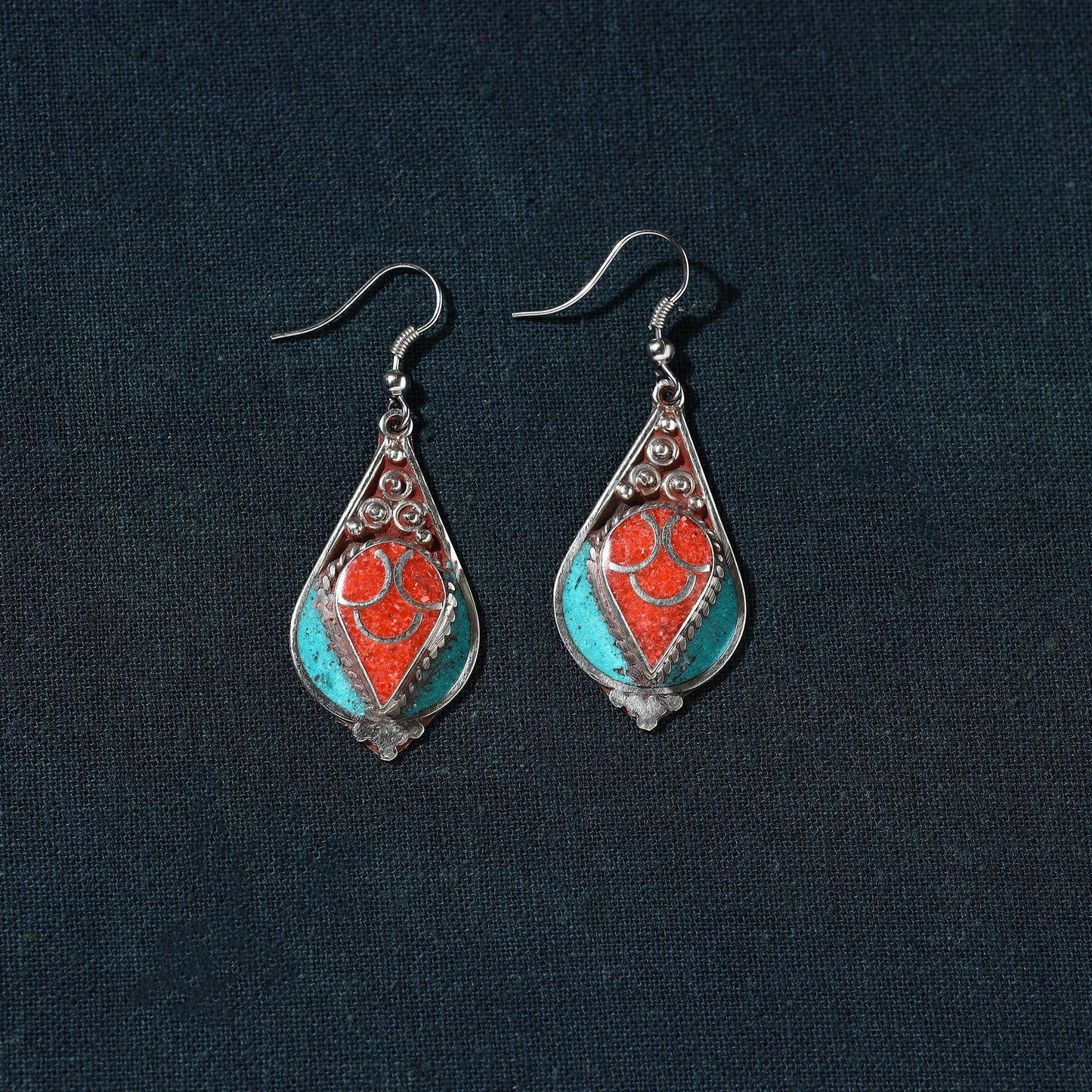 Handcrafted Multicolor Tibetan Earrings with Semi-Precious Stones – Authentic Himalayan Jewelry