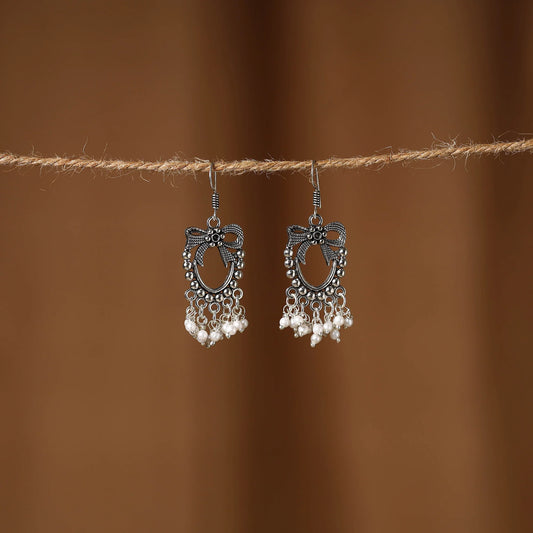 Handcrafted White Oxidised German Silver Earrings with Intricate Beadwork – Elegant Artisan Jewelry from India
