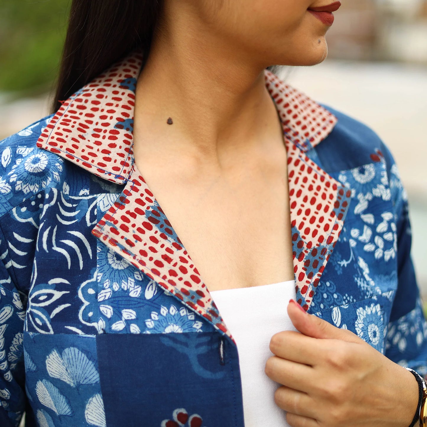 Patchwork Blue Bagru Print Women’s Cotton Jacket