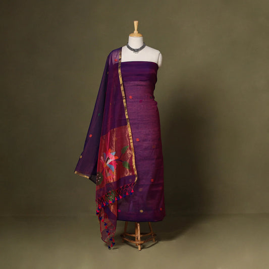 Purple Phulia Jamdani Handloom Mulberry Silk Dress Material – 2 Piece Set