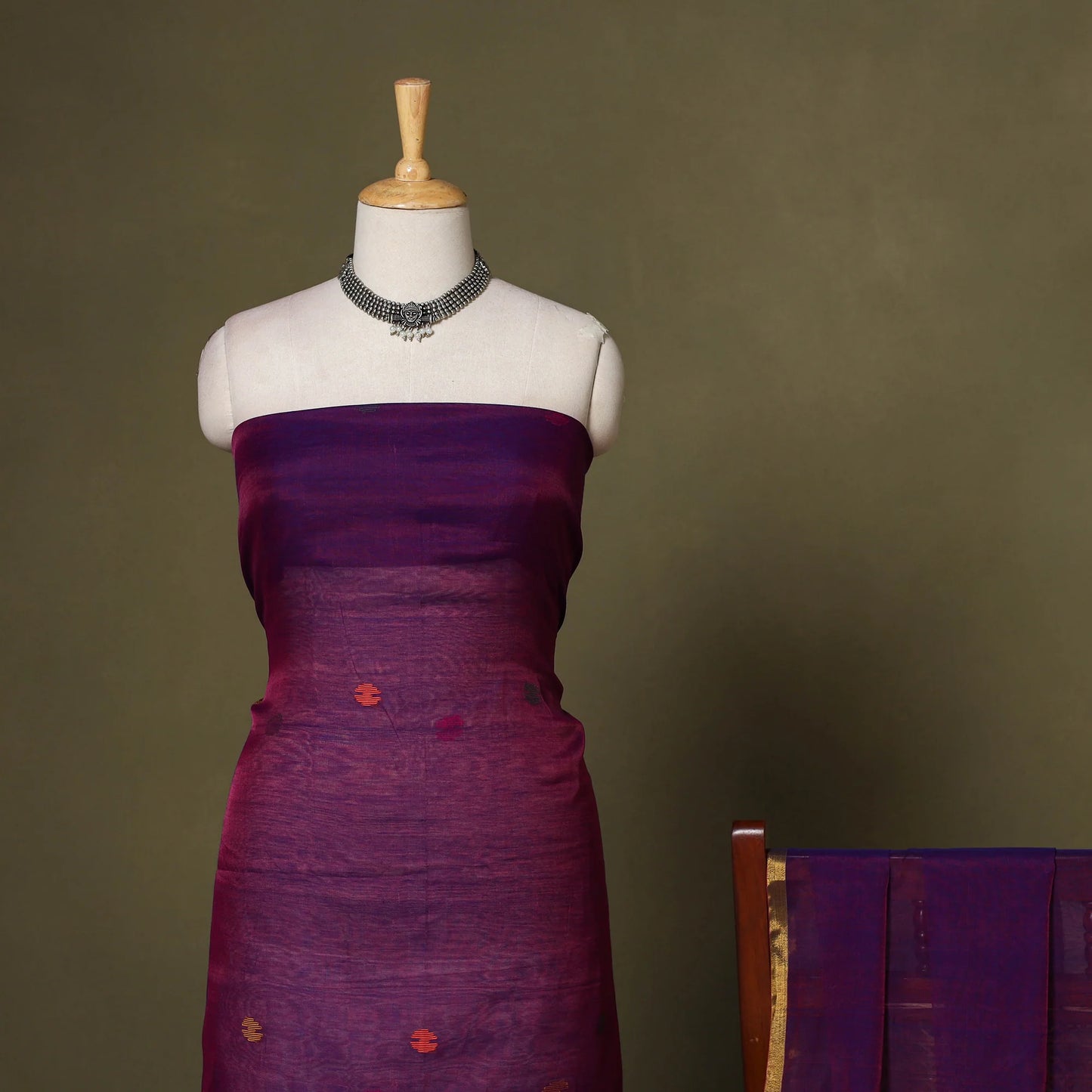 Purple Phulia Jamdani Handloom Mulberry Silk Dress Material – 2 Piece Set