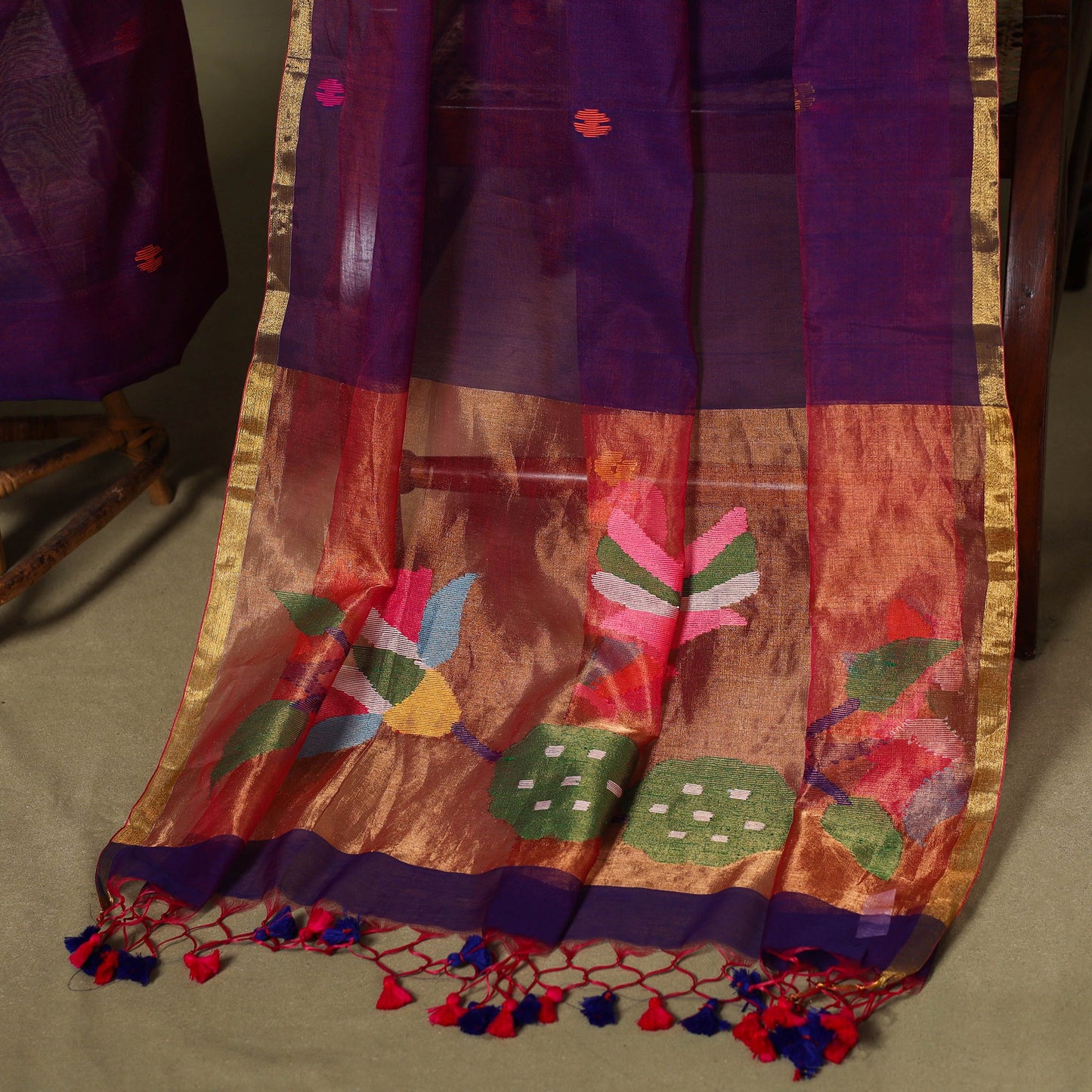 Purple Phulia Jamdani Handloom Mulberry Silk Dress Material – 2 Piece Set