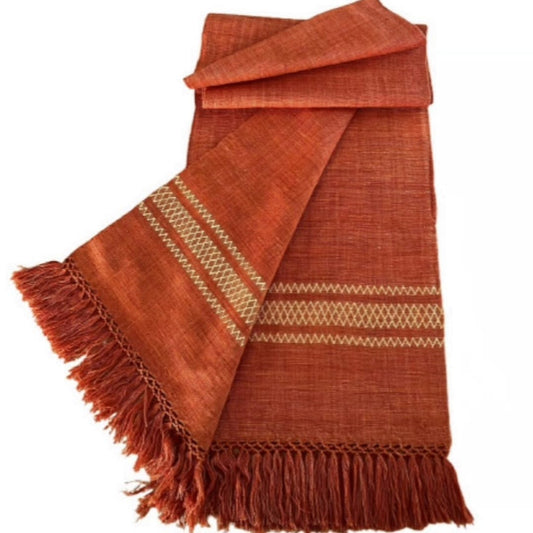 Eri Weave Hand Woven Organically Dyed Orange With Border Eri Silk Stole Plain (Pre- Order)