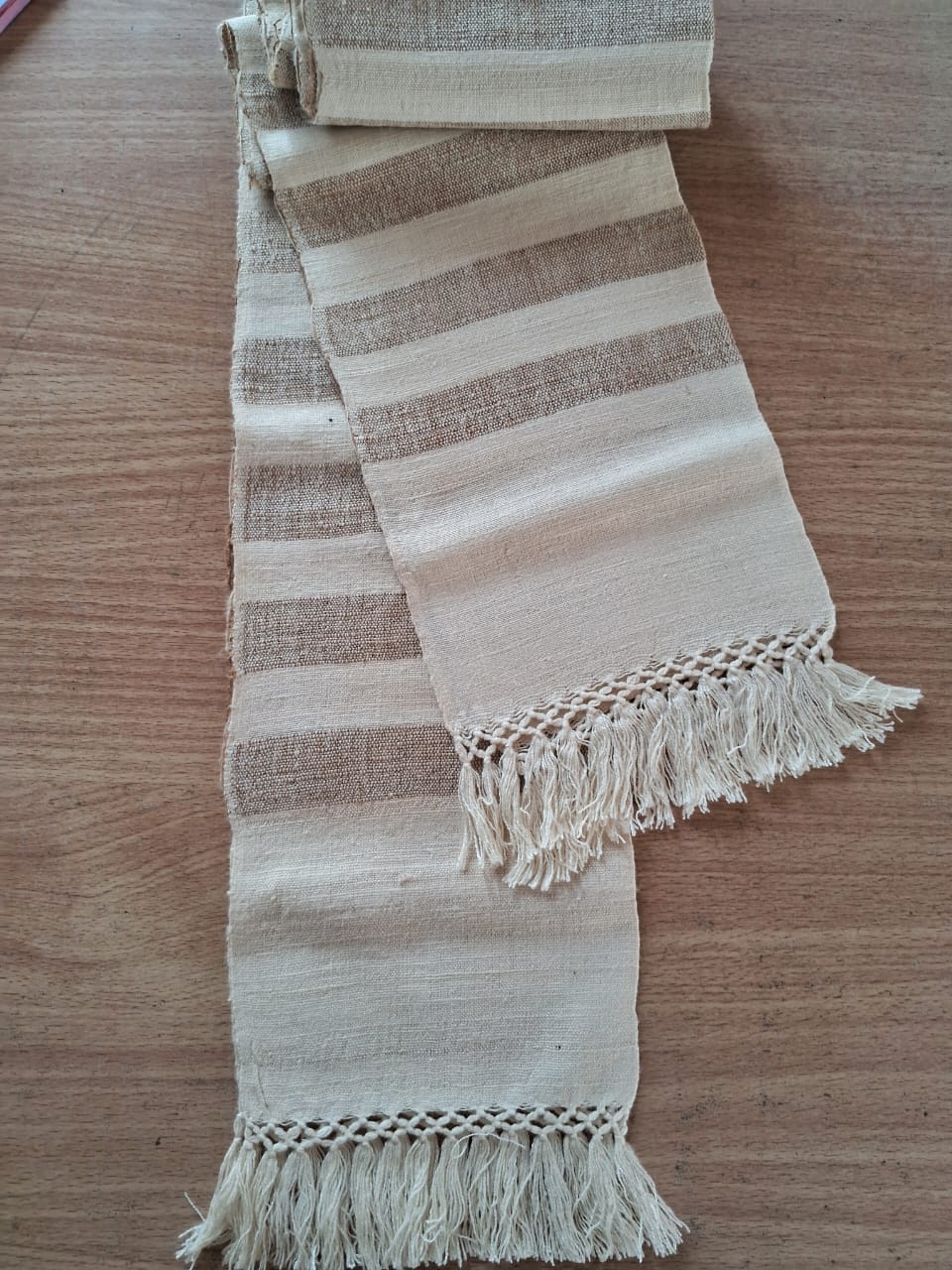 Light Brown Handwoven Eri Silk Stole – Soft, Sustainable & Elegantly Striped For Women (Pre-Order)